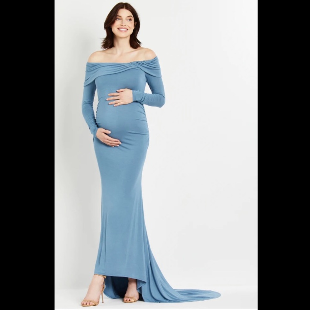 Motherhood Maternity Off-shoulder Gown, Blue, S